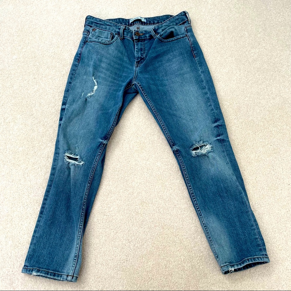 Zara Z1975 Basic Denim Ripped Cropped Jeans - 8